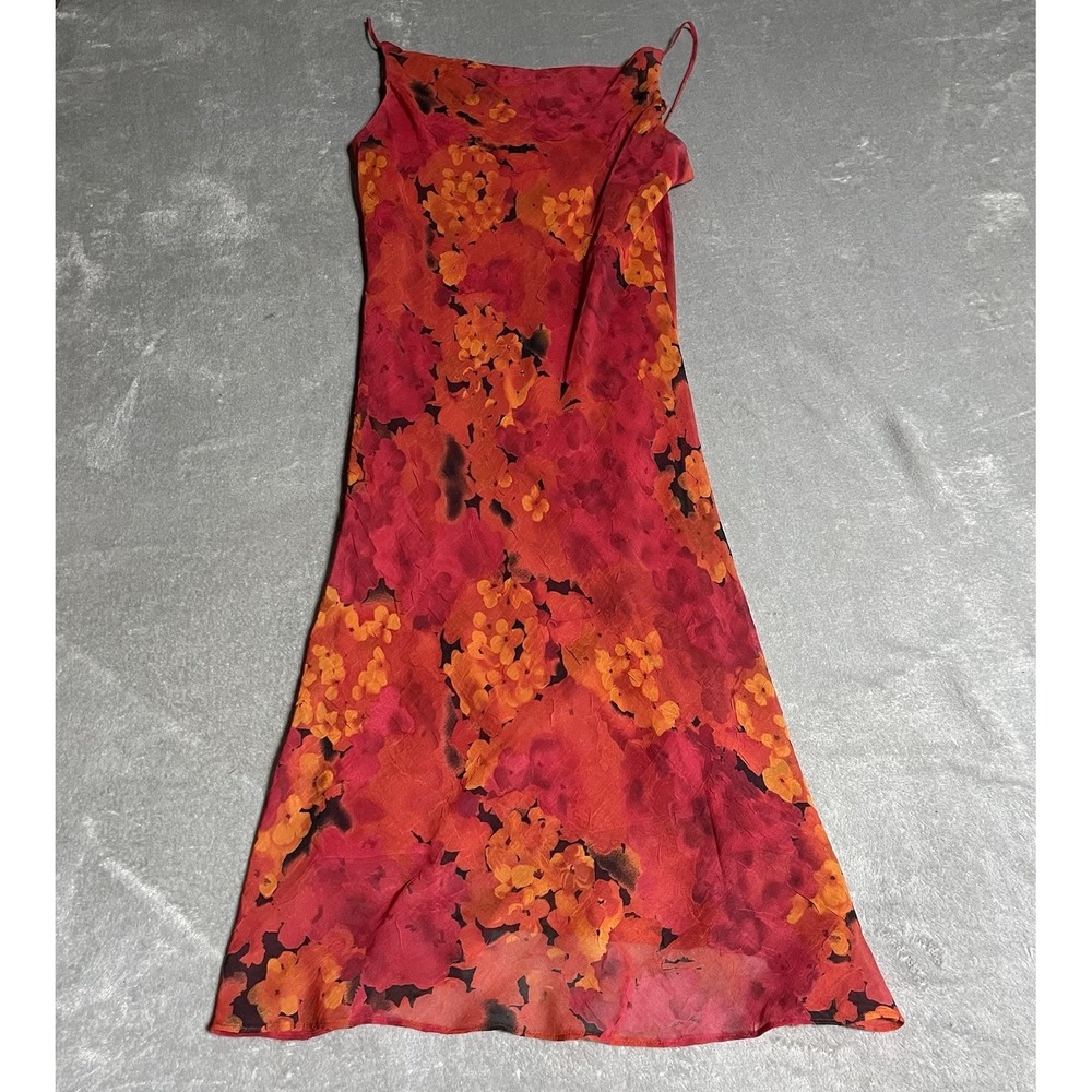 Vintage California Concepts Dress Womens‎ 9 Red Orange Floral Lined Sleeveless